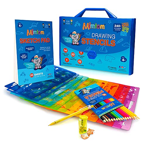 Mimtom Drawing Stencil Kit for Kids, 60 PC Art Set with 370+ Shapes, Sketch  Pad, and Colored Pencils for DIY Arts and Crafts for Boys and Girls, Draw  with Lette…
