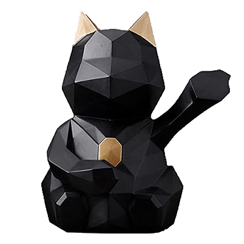 Cat Piggy Bank Lucky Cat Fox Shape Coin Bank Nordic Simple Resin Money Box for Home Decor Toy Gift (Color : Black, Size : Large)