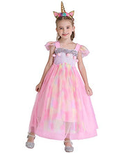 Load image into Gallery viewer, MYRISAM Girls Unicorn Costume Sequin Rainbow Tutu Dress Halloween Carnival Christmas Birthday Pageant Party Wedding Outfits Pink 8-9T
