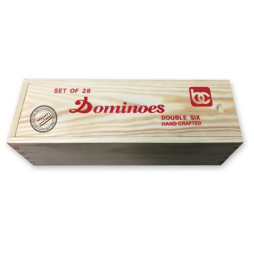 Bene Casa - Hand Crafted Double 6 Dominoes Set with Wooden Storage Box - 28 Piece Set - Dominoes Feature Brass Spinners