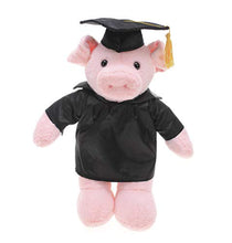 Load image into Gallery viewer, Plushland Pig Plush Stuffed Animal Toys Present Gifts for Graduation Day, Personalized Text, Name or Your School Logo on Gown, Best for Any Grad School Kids 12 Inches(Black Cap and Gown)
