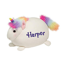 Load image into Gallery viewer, Personalized Candy Rainbow Unicorn Macaroon Fuzzy Tail Plush Stuffed Animal with Custom Name
