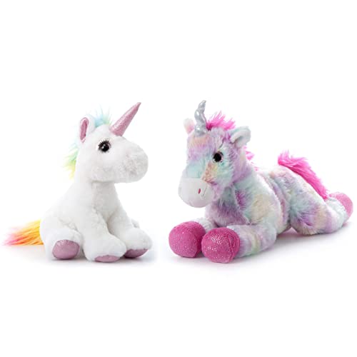 The Petting Zoo, Unicorn Stuffed Animal Plush Toy Gifts for Girls, Pastel Tie Dye Rainbow Unicorn and Lash'z Unicorn
