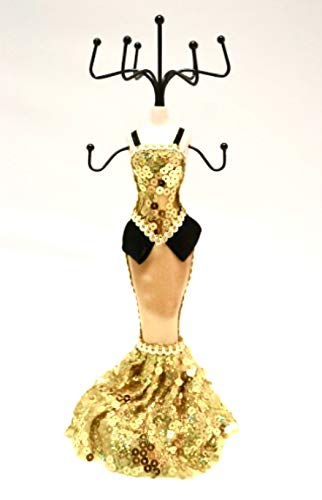 Gold Sequin Peplum Mermaid Dress Mannequin Jewelry Doll