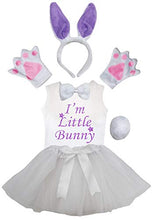 Load image into Gallery viewer, Petitebella I&#39;m Little Bunny Shirt Headband Tutu 6pc Girl Costume 1-8y (White [ Purple Ear ], 4-5year)
