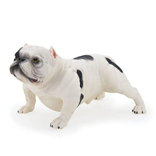MODEBESO Realistic Animal Figures, American Bully Pitbull Figurines,8 inch Large Size,Hand Painting Dog Figures,Educational Toy,Cake Toppers Christmas Birthday Gift for Kids Todllers (White)