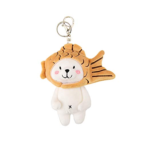 VICKYPOP Animal Plush Keychain Cute Stuffed Toy and Interesting Backpack Doll Pendant for Kids or Friends (Fish + White cat)