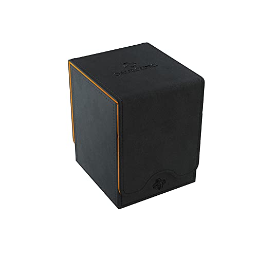 Gamegenic Squire 100+ XL Convertible Deck Box | Double-Sleeved Card Storage | Card Game Protector | Nexofyber Surface | Holds up to 100 Cards | Black and Orange Color | Made