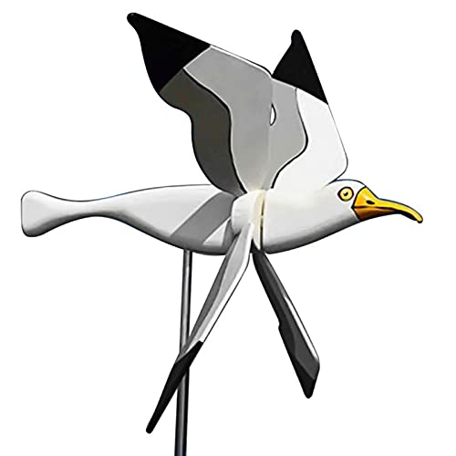 Academyus Metal Decoration Anti-Rust Seagull Shape Bird Top Windmill Garden Wind Mill White