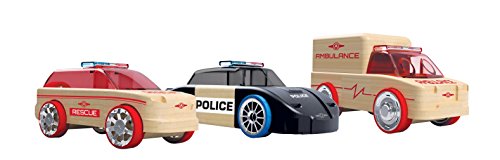 Automoblox Collectible Wood Toy Cars and Trucks??Mini S9 Police/X9 Fire/T900 Rescue 3-Pack (Compatible with other Mini and Micro Series Vehicles)