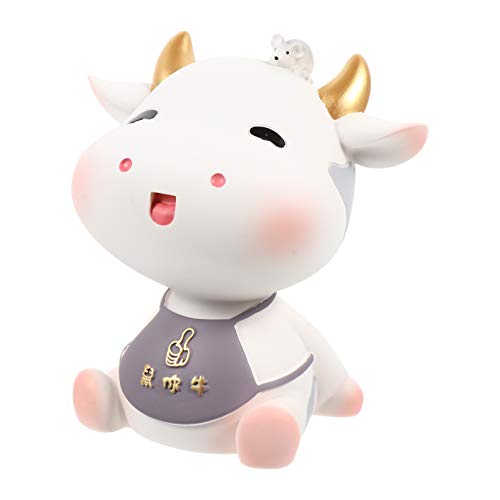 IMIKEYA Grey Chinese Zodiac Animal Cow Figurines Coin Money Saving Bank Retro Cow Bank Tabel Animal Sculpture Statue Decoration Children Teenagers New Year Coin Bank