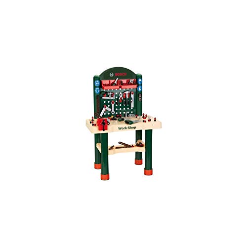 Theo Klein 8461 Bosch 82-Part Workshop I with Wood Effect Work Surface and Learning Function with Hammer-and-Nails Game I with Pliers, File, Hammer and Much More