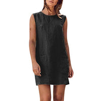 WYTong Women's Sleeveless Pockets T-Shirt Dresses Casual Solid Loose Summer Mini Dress Beach Sundress(Black,L)