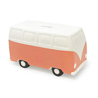 Isaac Jacobs Ceramic Retro Camper Van Coin Bank, Vintage Piggy Bank, Home Dcor, Money Bank Gift for Kids, Teens, and Adults (Pink)
