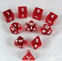 Red Transparent Polyhedral Dice Set - 10pc Set in Tube