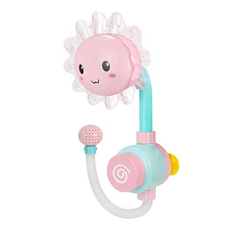 uookboy Bathtub Water Pump for Infants - Baby Bath Toys Water Game Sun Flower Faucet Electric Shower Spray Kids Bathroom (Pink)