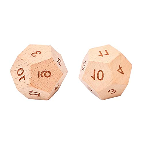 XIWUYA 2 Piece Solid Wooden Dice 12 Sided Sculpture Digital Dice for Club/Party/Family DIY Games Accessories 30mm Digital Dice Book