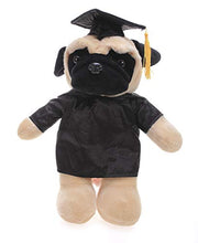 Load image into Gallery viewer, Plushland Pug Plush Stuffed Animal Toy Present Gifts for Graduation Day, Personalized Text, Name or Your School Logo on Gown, Best for Any Grad School Kids 12 Inches(Black Cap and Gown)
