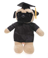 Plushland Pug Plush Stuffed Animal Toy Present Gifts for Graduation Day, Personalized Text, Name or Your School Logo on Gown, Best for Any Grad School Kids 12 Inches(Black Cap and Gown)