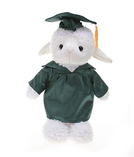 Plushland Sheep Plush Stuffed Animal Toys Present Gifts for Graduation Day, Personalized Text, Name or Your School Logo on Gown, Best for Any Grad School Kids 12 Inches(Forest Green Cap and Gown)