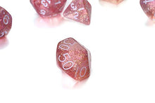 Load image into Gallery viewer, REINDEAR 7 Die Polyhedral Role Playing Game Dice Set with Velvet Pouch (Flash Powder Pink)
