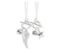 Set of 2 Pendant Necklaces - Star and Angel Wing Best Friends Toggle Charms