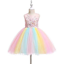 Load image into Gallery viewer, IZKIZF Girls Unicorn Costume Princess Tulle Dress w/Headband Birthday Pageant Party Carnival Cosplay Dress Up Outfits Rainbow 3-4T
