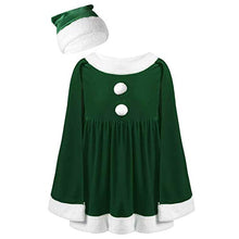 Load image into Gallery viewer, JEEYJOO Kids Girls Sleeveless Velvet White Pompom Cloak Dress with Hat Holiday Christmas Costume Green 8
