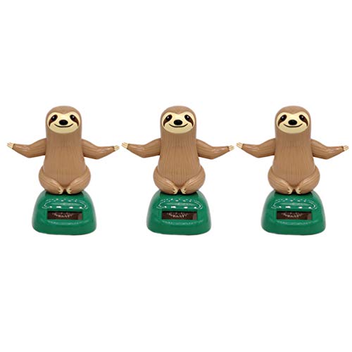 PRETYZOOM 3Pcs Solar Dancing Toys Sloth Figurine Figure Shaking Head Bobble Toy Desktop Ornament for Home Office Car Dashboard Decoration Gift Brown