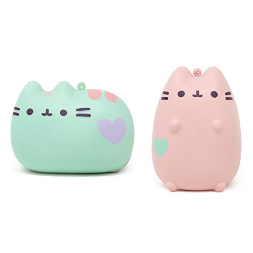 Hamee Pusheen Cute Cat Slow Rising Squishy Toy (2 Piece Set, Pastel Mint & Pastel Pink) [Christmas Tree Ornaments, Gift Box, Party Favors, Gift Basket Filler, Stress Relief Toys]