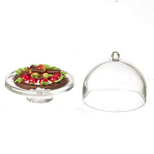 Load image into Gallery viewer, Dolls House Strawberry Tart on Cake Stand Dome Lid Miniature Dining Accessory
