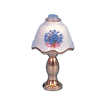 Load image into Gallery viewer, Dolls House Gold &amp; White Forget Me Not Table Lamp 12V Electric Lighting
