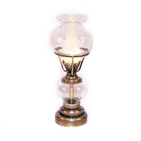 The Miniature Light Company Dolls House Victorian Oil Lamp Antique Gold Etched Glass Shade Electric Lighting