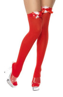 Smiffys Thigh High Stockings with Ribbon and Marabou - Red