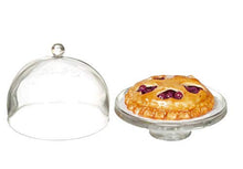 Load image into Gallery viewer, Dollhouse Cherry Tart on Cake Stand with Dome Lid Miniature Dining Accessory
