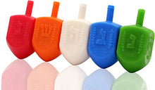 Load image into Gallery viewer, Hanukkah Dreidels 200 Bulk Pack Multi-Color Plastic Chanuka Draydels With English Transliteration - Includes 20 Dreidel Game Instruction Cards (200-Pack)
