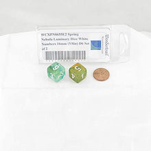 Load image into Gallery viewer, Spring Nebula Luminary Dice with White Numbers 16mm (5/8in) D6 Set of 2 Wondertrail
