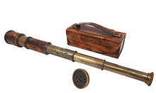 Load image into Gallery viewer, Brass Nautical - Antique Working Telescope/Spyglass Replica in Leather Box, with Glass Optics, Extendable to 14 inches, Made of Pure Brass, Decorative Kids Scope
