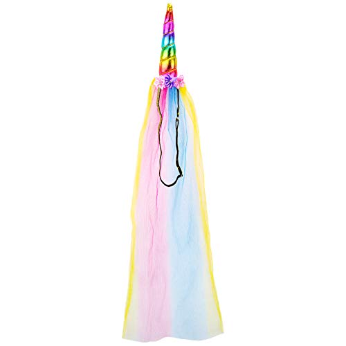 Imagine-Fly Rainbow Unicorn Horn Headband Long Tulle - Birthday Costume Party
