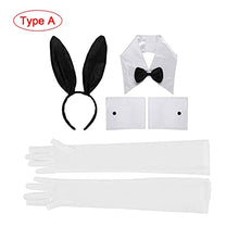Load image into Gallery viewer, YOOJIA Women Flapper Bunny Costume Set with Rabbit Ears Headband Elbow Length Gloves Bowtie Collar Cuffs and Fur Tail Ball for Dress Up Party 6Pcs White One Size
