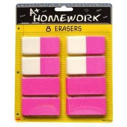A+ Homework Erasers - Pink - 8 pack - Large beveled