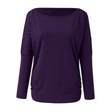 Load image into Gallery viewer, Cold Shoulder Tops For Women,WYTong Fashion Long Sleeve Batwing T Shirts Boat Neck Solid Color Blouse(Purple,S)
