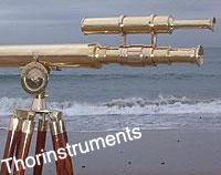 Load image into Gallery viewer, THORINSTRUMENTS (with device) Vintage Solid Brass Brown Tripod Port Marine Navy Double Barrel Telescope
