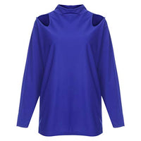 ZEFOTIM Women Long Sleeve Off Shoulder Solid Color Casual Shirt Easy Blouse Tops(Large,Blue)