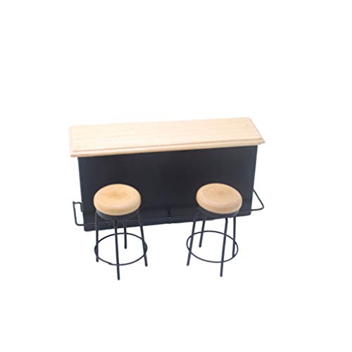 BESPORTBLE Miniature Pub Counter with 2 Mini Stool Bar Counter 1: 12 Miniature Furniture Dollhouse Mini Bar Counter Set Dollhouse Accessories