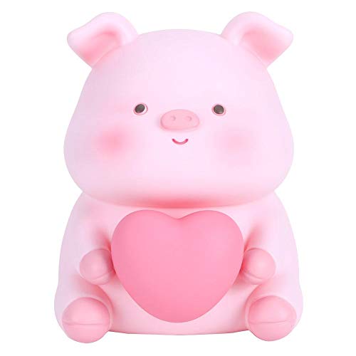 Cute Cartoon Bank Money Saving Box Jar with Night Light Home Decoration Children Gift for Home Outdoor (A)