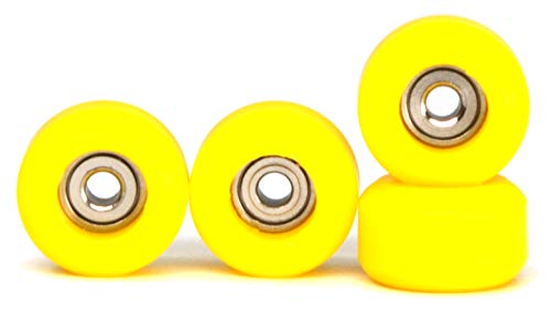 Teak Tuning CNC Polyurethane Fingerboard Bearing Wheels, Yellow - Set of 4 Wheels - Durable Material with a Hard Durometer