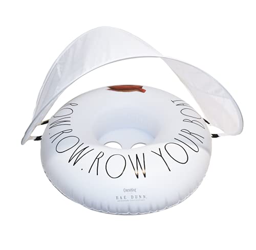 Rae Dunn Toddler Float with Canopy by CocoNut Float Row Row Row Your Boat Theme - Child Sized Inflatable Raft & Durable Water Toy - Stable Ride-On for Summer Parties & Swim Events