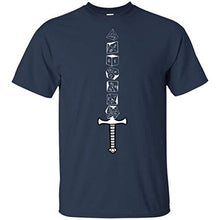 Load image into Gallery viewer, Polyhedral Dice Sword Fantasy Role-Playing Game T-Shirt Navy
