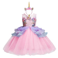 NEWEPIE Girls Unicorn Outfits Princess Birthday Dress Kids Party Halloween Costume Pageant Christmas Tulle Dress w/Headband Pink 6-7T